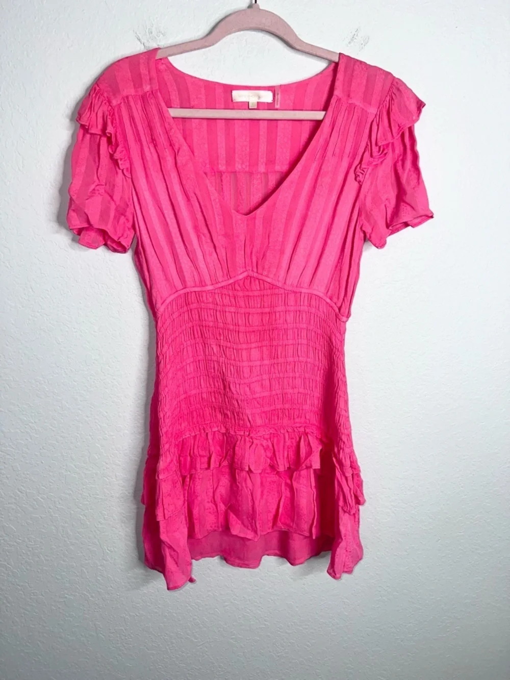 LoveShackFancy Mini Dress Women’s Small Rena Coral Pink Smocked B12
